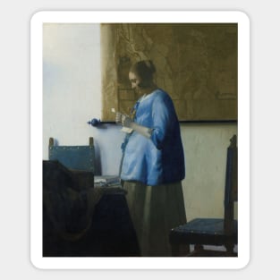 Woman in Blue Reading a Letter - Johannes Vermeer Sticker